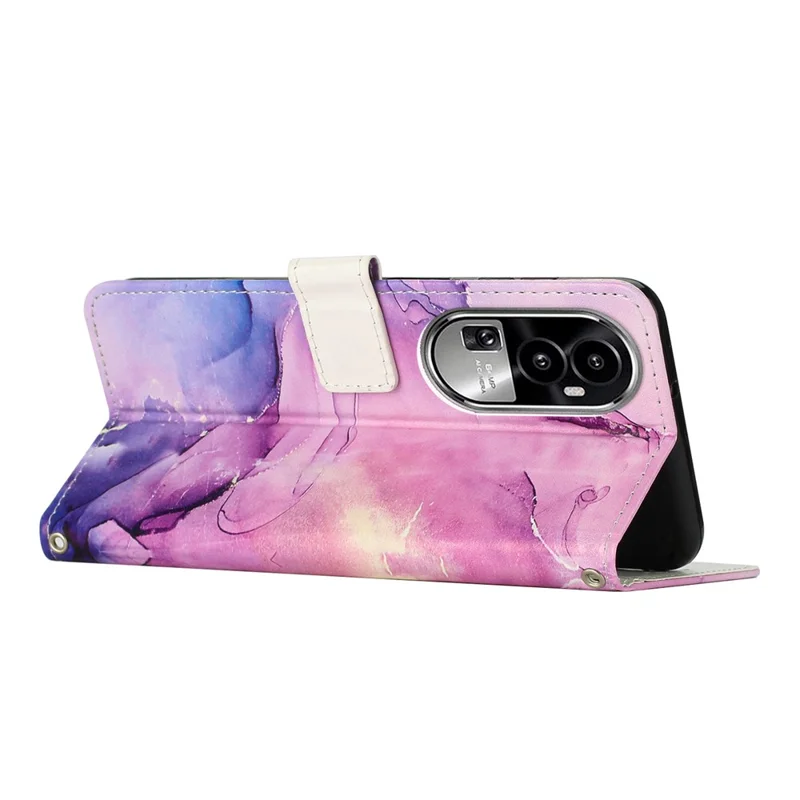 Folia z klapką z futerału z tworzywa sztucznego z wzorem marmuru dla Oppo Reno10 Pro 5G (Global) / Reno10 5G (Global) z uchwytem na telefon i portfelem z paskiem na nadgarstek — fioletowy