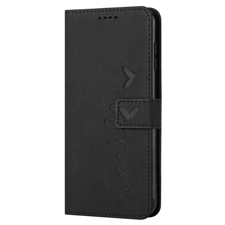 Para Oppo Reno10 Pro 5G (Global) / Reno10 5G (Global) Capa carteira de couro com toque de pele e coração impresso - Preta