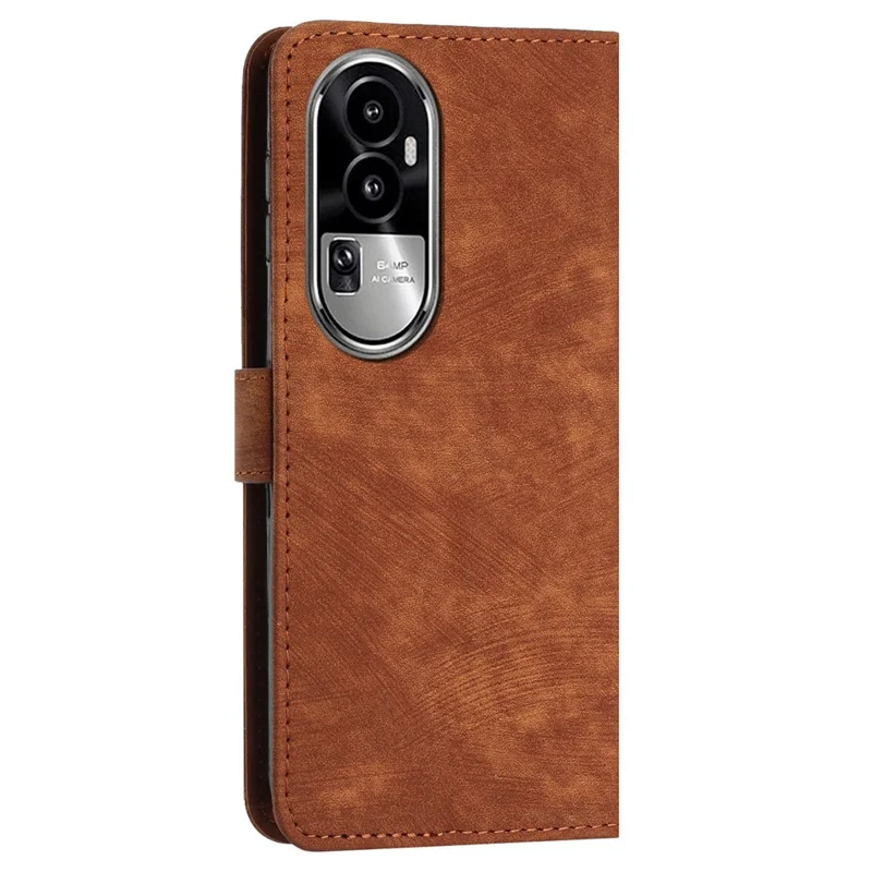 Para Oppo Reno10 Pro 5G (Global) / Reno10 5G (Global) Skin-touch Wallet Phone Case Imprinted Lines PU Leather Stand Cover - Marrón