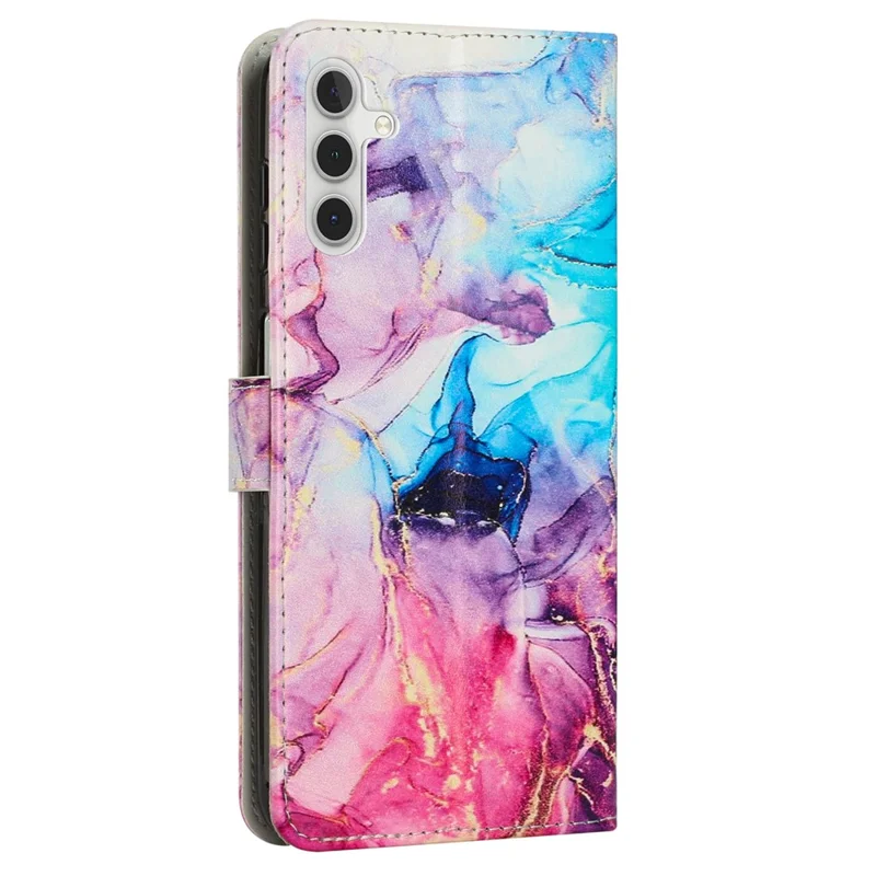 For Samsung Galaxy S23 FE Wallet Leather Case Marble Pattern Phone Stand Cover with Shoulder Strap - Pink / Purple