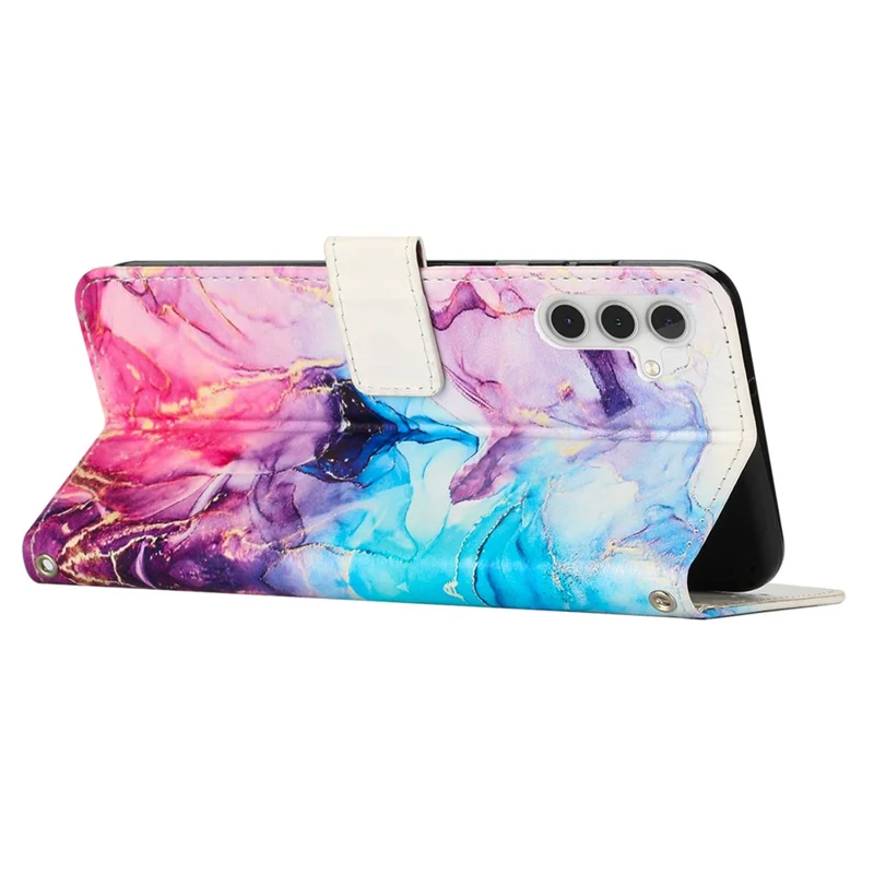 For Samsung Galaxy S23 FE Wallet Leather Case Marble Pattern Phone Stand Cover with Shoulder Strap - Pink / Purple