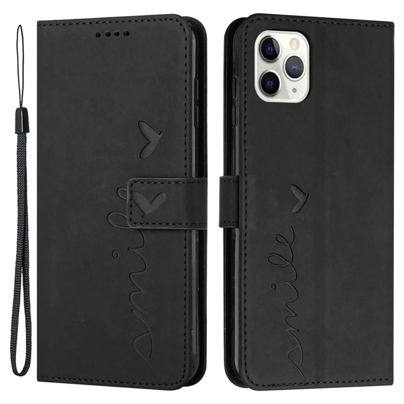 For iPhone 15 Pro Anti-scratch Heart Imprinted Phone Leather Case Wallet Stand Phone Cover - Black