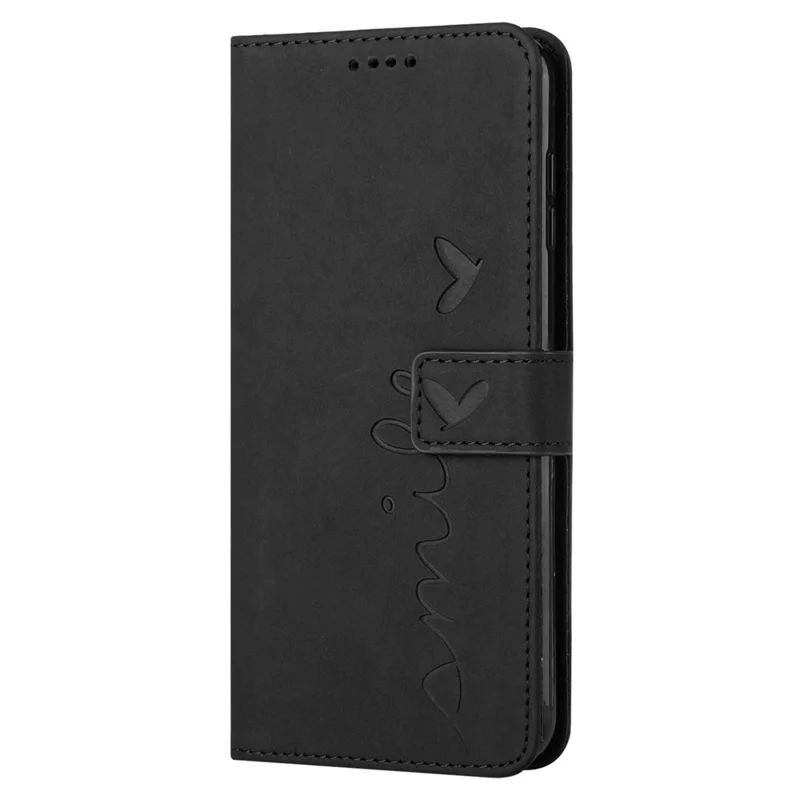 For iPhone 15 Pro Anti-scratch Heart Imprinted Phone Leather Case Wallet Stand Phone Cover - Black
