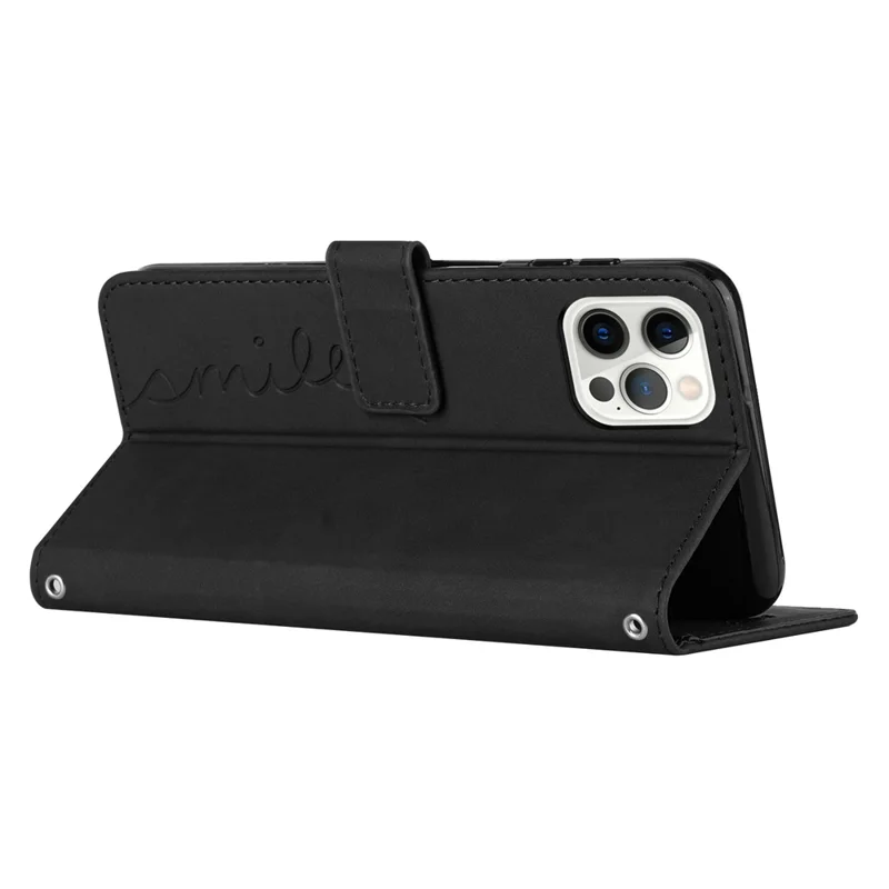 For iPhone 15 Pro Anti-scratch Heart Imprinted Phone Leather Case Wallet Stand Phone Cover - Black