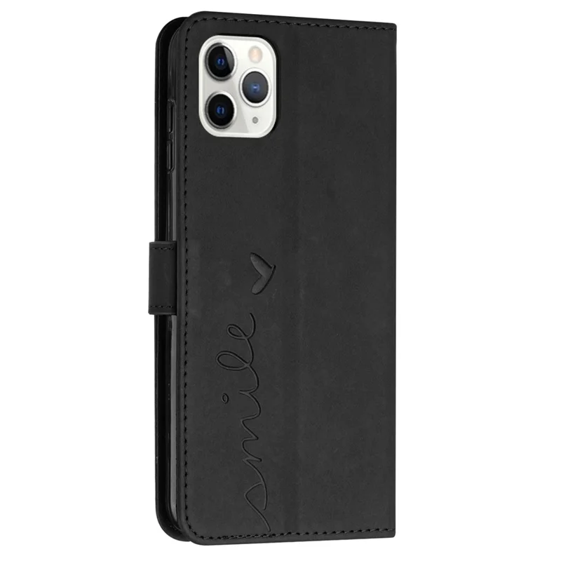 For iPhone 15 Pro Anti-scratch Heart Imprinted Phone Leather Case Wallet Stand Phone Cover - Black