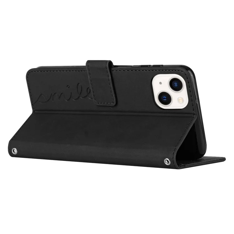 Für iPhone 15 Plus Heart Imprinted Phone Leder Hülle Brieftasche Stand Phone Cover - Schwarz