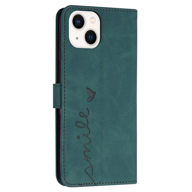 For iPhone 15 Plus Heart Imprinted Phone Leather Case Wallet Stand Phone Cover - Green