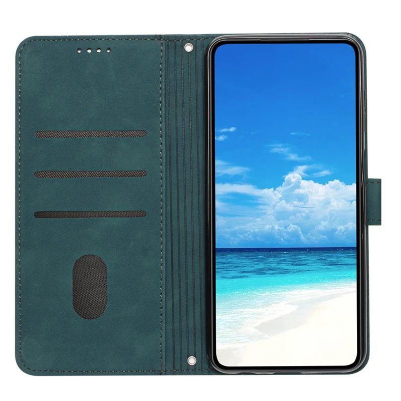 For iPhone 15 Plus Heart Imprinted Phone Leather Case Wallet Stand Phone Cover - Green