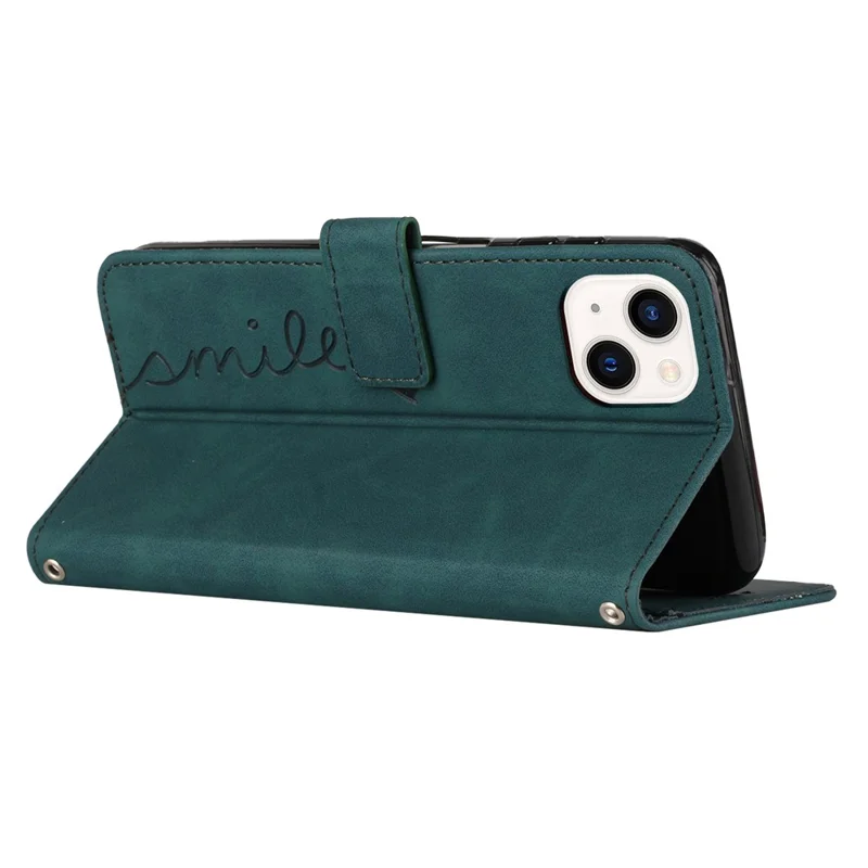 For iPhone 15 Plus Heart Imprinted Phone Leather Case Wallet Stand Phone Cover - Green