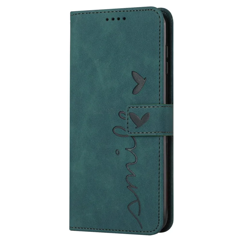 For iPhone 15 Plus Heart Imprinted Phone Leather Case Wallet Stand Phone Cover - Green