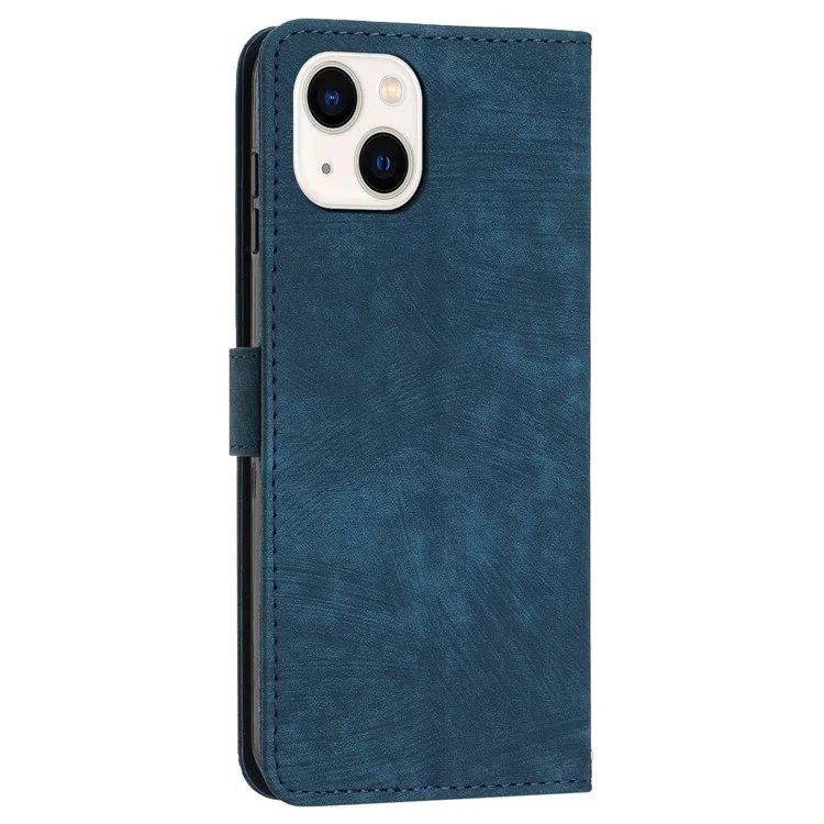 Lines Imprinted Phone Wallet Case für iPhone 15 Plus, PU-Leder-Standabdeckung mit Schultergurt - Saphir