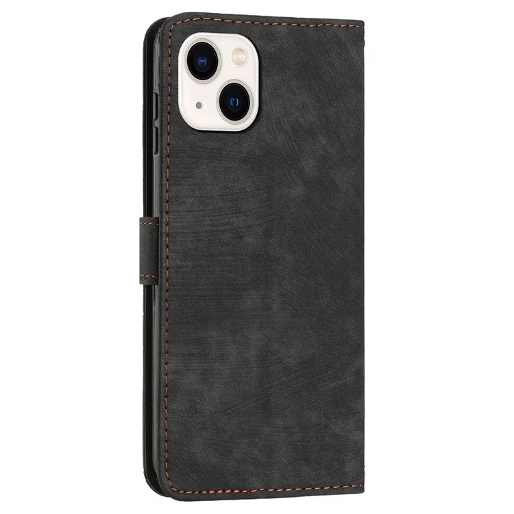 Custodia in pelle PU per iPhone 15 Plus, Cover per smartphone con linee impresse, in grado di fungere da supporto - Nero