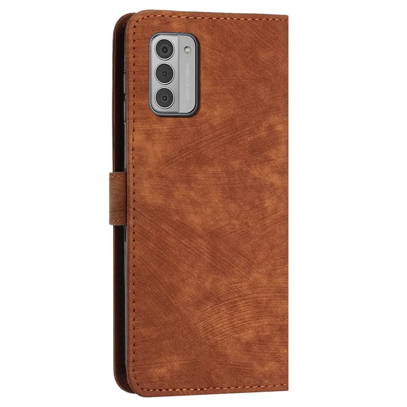 For Nokia G42 Phone Case Imprinted Lines Skin-touch Wallet TPU+PU Leather Shell Stand Cover - Brown
