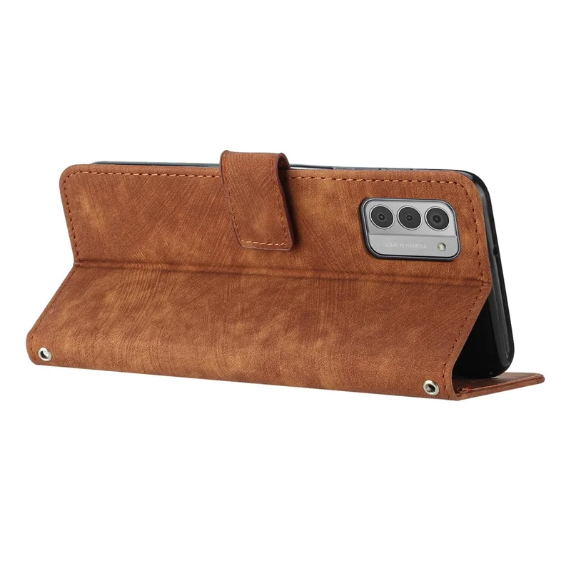 For Nokia G42 Phone Case Imprinted Lines Skin-touch Wallet TPU+PU Leather Shell Stand Cover - Brown