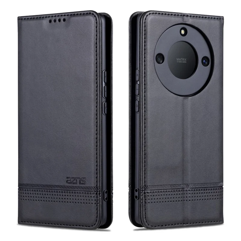 AZNS For Honor X50 Wallet Stand Phone Cover PU Leather Cowhide Texture Phone Case - Black