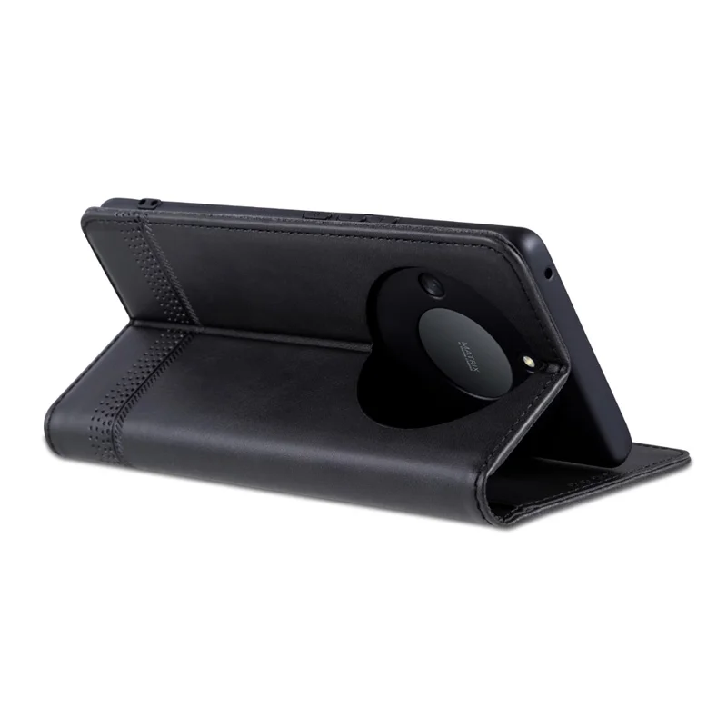 AZNS For Honor X50 Wallet Stand Phone Cover PU Leather Cowhide Texture Phone Case - Black