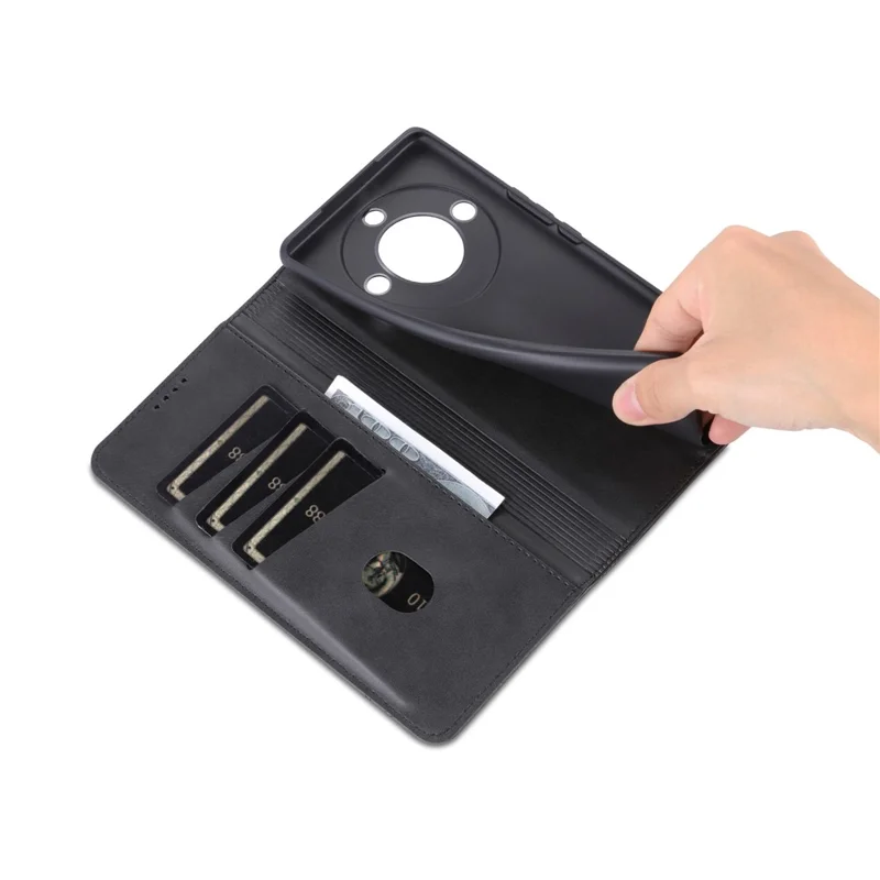 AZNS For Honor X50 Wallet Stand Phone Cover PU Leather Cowhide Texture Phone Case - Black