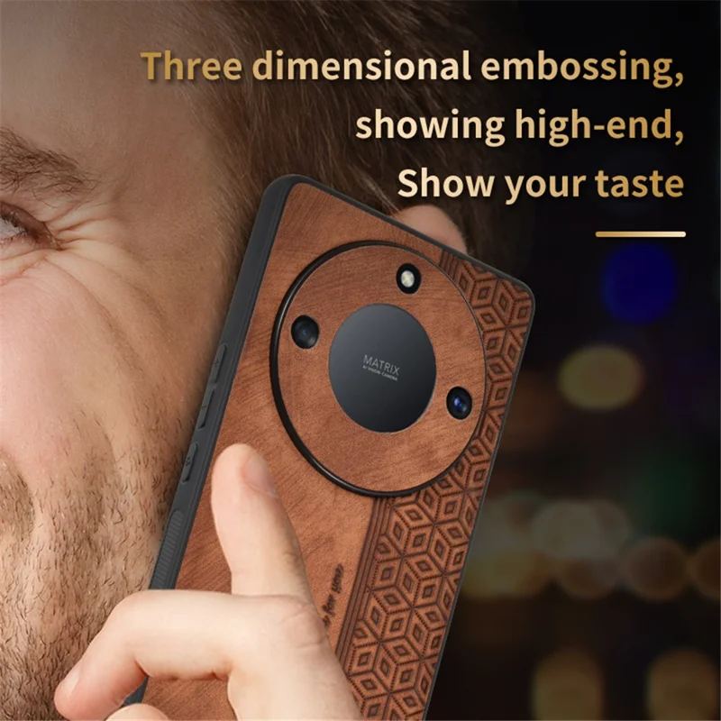 AZNS Imprinted PU Leather Coated TPU Case for Honor X50 , Scratch-resistant Protective Phone Cover - Green