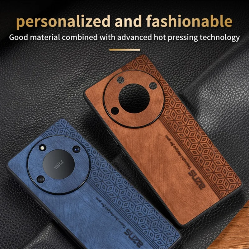 AZNS Imprinted PU Leather Coated TPU Case for Honor X50 , Scratch-resistant Protective Phone Cover - Green