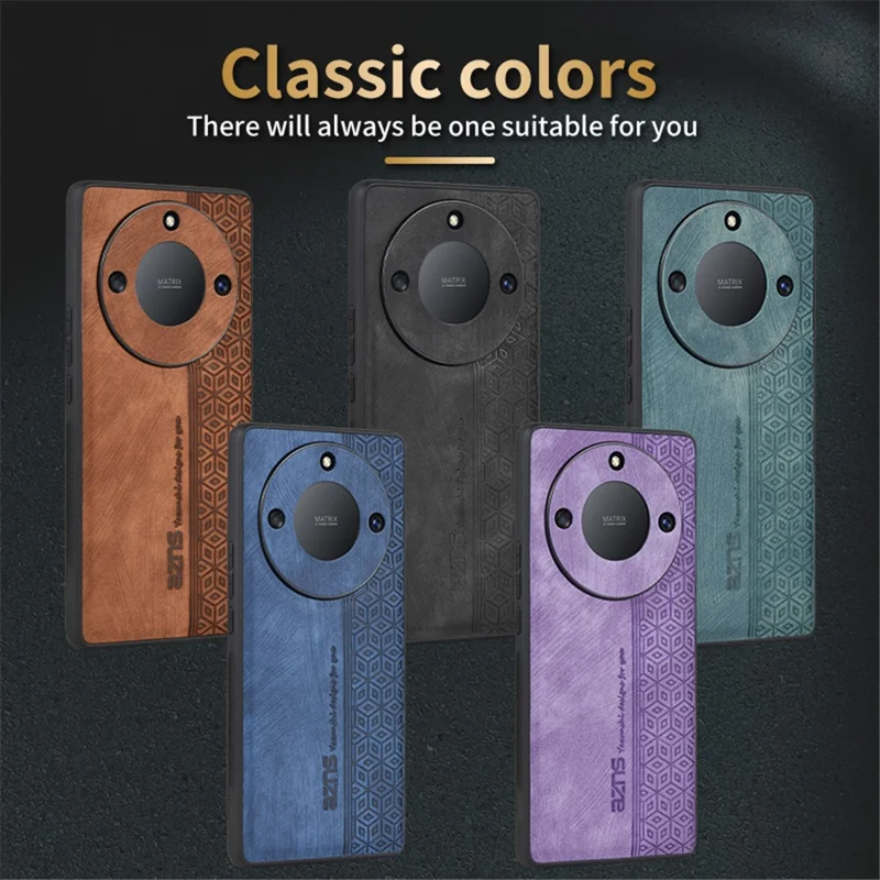 AZNS Imprinted PU Leather Coated TPU Case for Honor X50 , Scratch-resistant Protective Phone Cover - Green