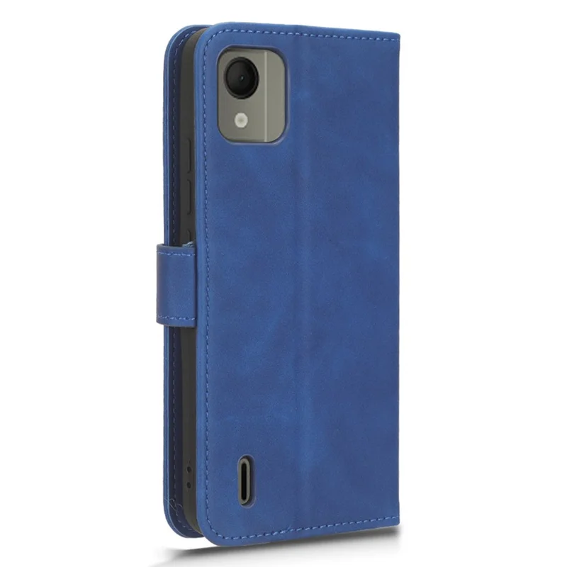 For Nokia C110 Stand Phone Case Skin-touch PU Leather Wallet Anti-drop Phone Cover - Blue