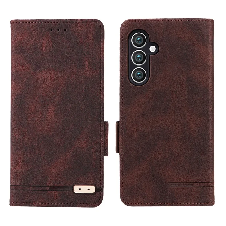 Para Samsung Galaxy S23 FE Anti-Scratch PU Leather Wallet Stand Phone Case Hardware Decor Protective Cover - Coffee