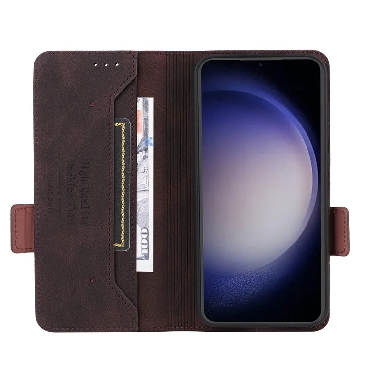 Para Samsung Galaxy S23 FE Anti-Scratch PU Leather Wallet Stand Phone Case Hardware Decor Protective Cover - Coffee