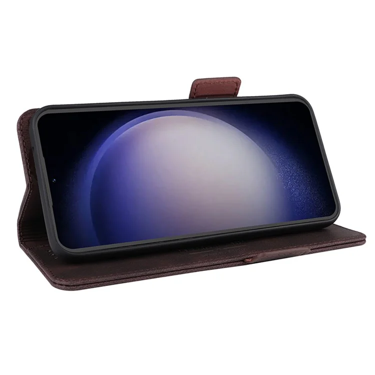 Para Samsung Galaxy S23 FE Anti-Scratch PU Leather Wallet Stand Phone Case Hardware Decor Protective Cover - Coffee