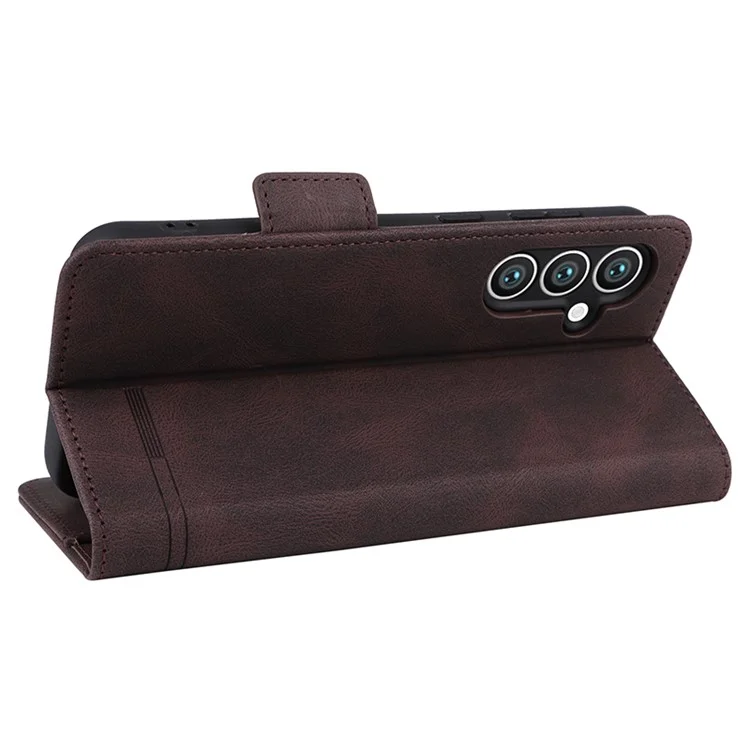 Para Samsung Galaxy S23 FE Anti-Scratch PU Leather Wallet Stand Phone Case Hardware Decor Protective Cover - Coffee