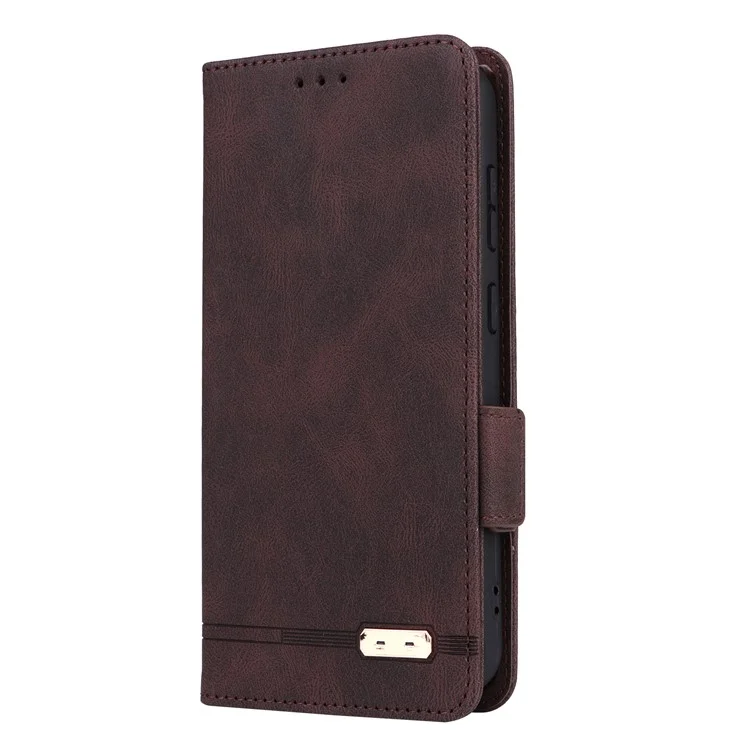 Para Samsung Galaxy S23 FE Anti-Scratch PU Leather Wallet Stand Phone Case Hardware Decor Protective Cover - Coffee