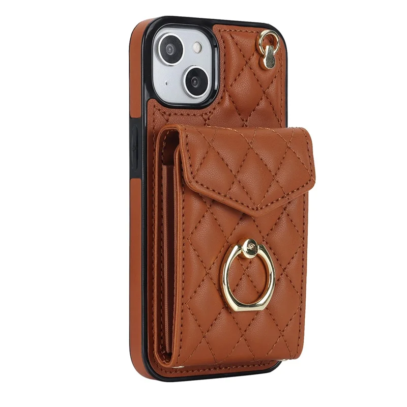 Für iPhone 15 RFID Blocking Phone Case Mehrere Kartensteckplätze Ring Kickstand PU-Leder+TPU Fall-proof Cover - Braun