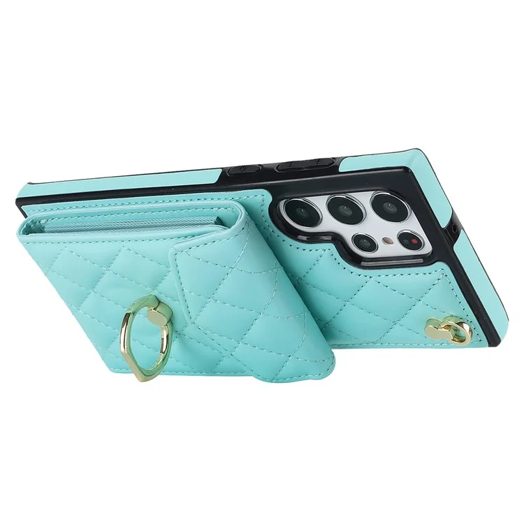 Case a prova de batidas para Samsung Galaxy S22 Ultra 5G, PU Leather+TPU Ring Kickstand Múltiplos slots para cartões Bloqueio RFID Capa de telefone - Verde menta