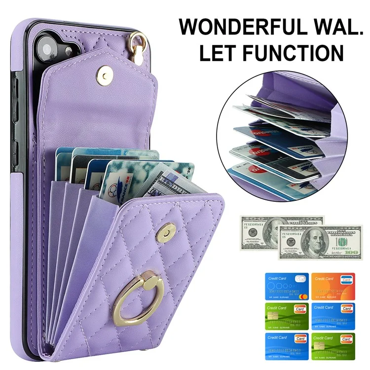 Ring Kickstand Case for Samsung Galaxy A54 5G , PU Leather+TPU Multiple Card Slots RFID Blocking Phone Cover - Purple