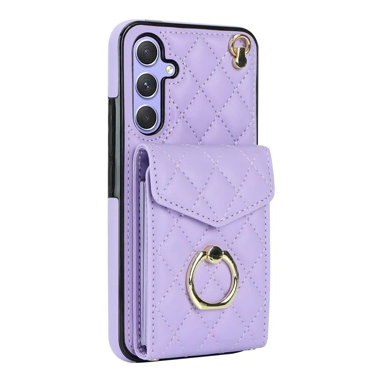 Ring Kickstand Case for Samsung Galaxy A54 5G , PU Leather+TPU Multiple Card Slots RFID Blocking Phone Cover - Purple