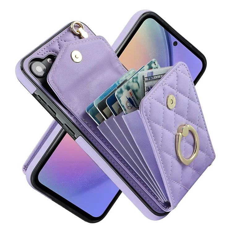 Ring Kickstand Case for Samsung Galaxy A54 5G , PU Leather+TPU Multiple Card Slots RFID Blocking Phone Cover - Purple