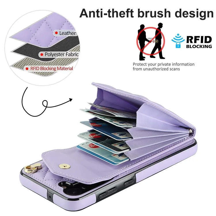 Ring Kickstand Case for Samsung Galaxy A54 5G , PU Leather+TPU Multiple Card Slots RFID Blocking Phone Cover - Purple