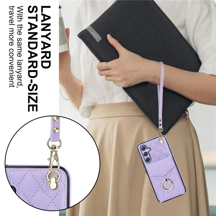 Ring Kickstand Case for Samsung Galaxy A54 5G , PU Leather+TPU Multiple Card Slots RFID Blocking Phone Cover - Purple