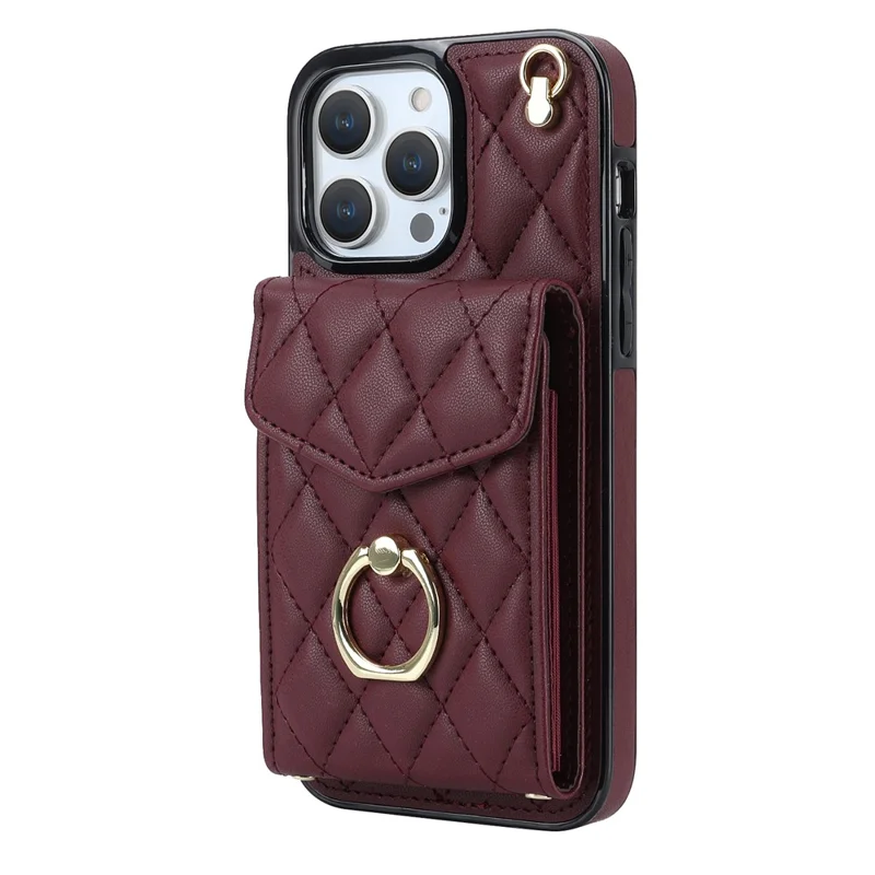 Для iPhone 15 Pro Max RFID-блокирующий ударопрочный чехол с множеством слотов для карт, кольцевая подставка, PU-кожа+TPU, чехол для телефона - Винный красный
