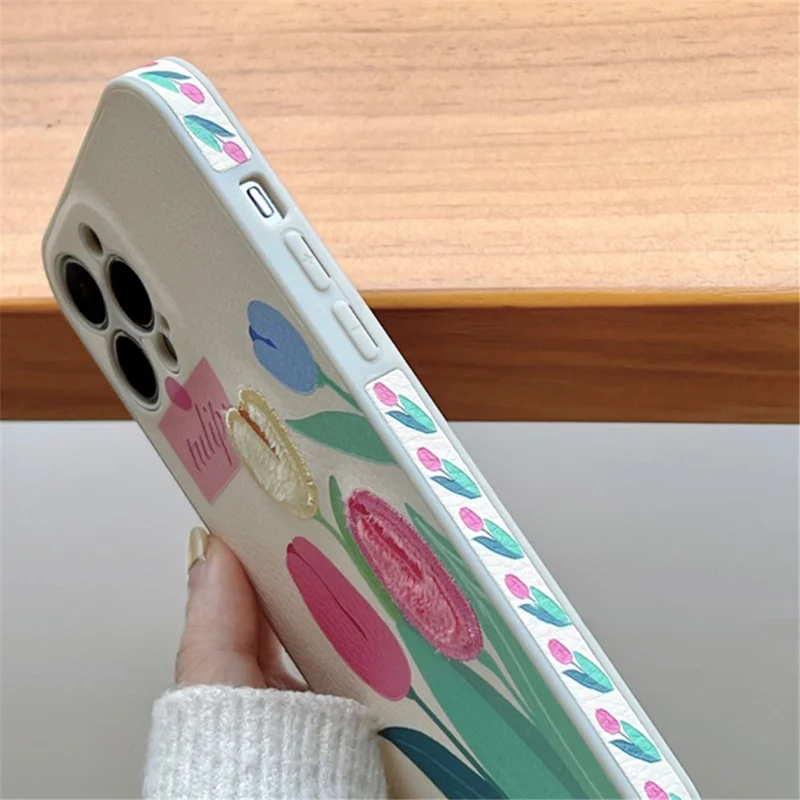 For iPhone 13 Pro Mobile Phone Case Cover Embroidery Design Tulip TPU Cell Phone Shell