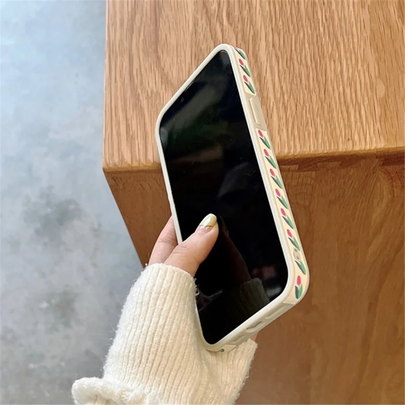 For iPhone 13 Pro Mobile Phone Case Cover Embroidery Design Tulip TPU Cell Phone Shell