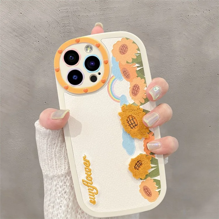 Für iPhone 13 Pro Silikon Handyhülle Stickerei 3D-Blume Stoßfeste Handyhülle - Aprikose+Sonnenblume