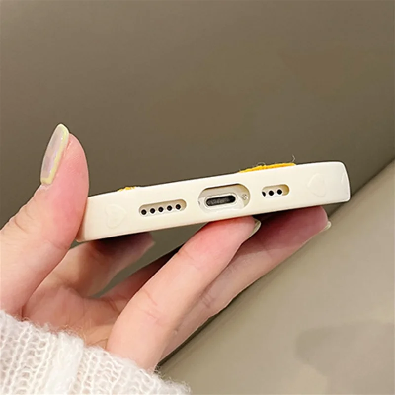 Silicone Phone Case for iPhone 14 Pro , Embroidery 3D Flower Mobile Phone Protective Cover - Apricot+Sunflower