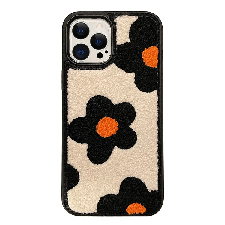 TPU + PC Phone Case for iPhone 13 Pro , Embroidery Plush Flower Anti-scratch Phone Cover - Orange