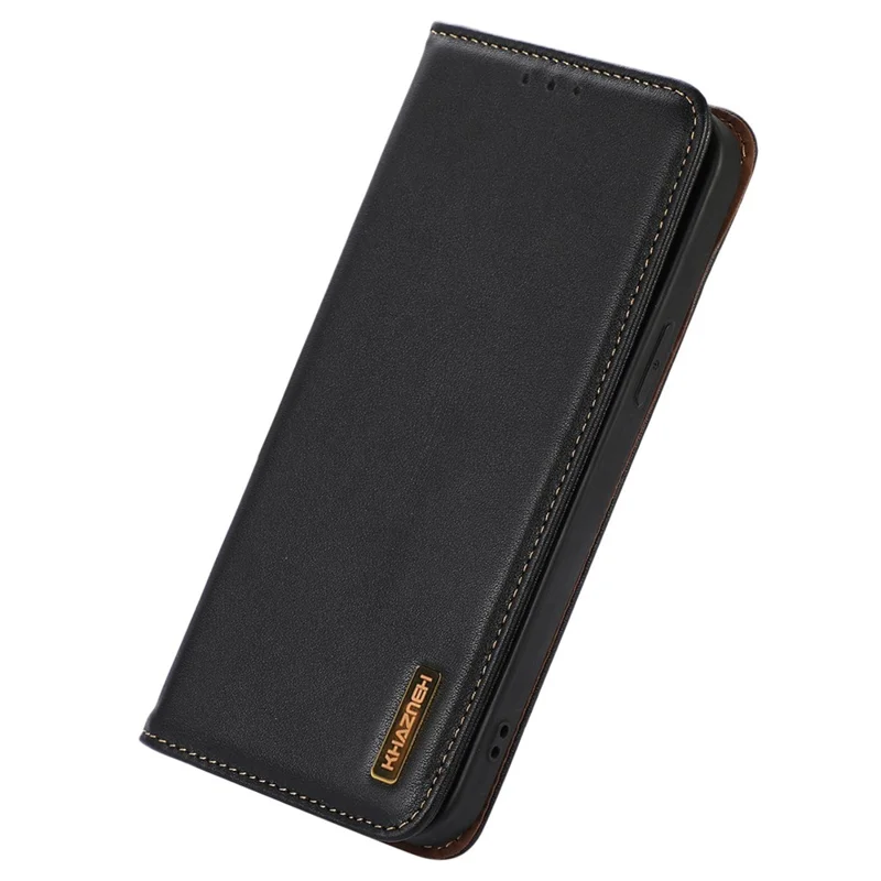 KHAZNEH For OnePlus Nord CE3 5G Genuine Cow Leather Phone Case Stand Cover RFID Blocking Wallet Shell - Black