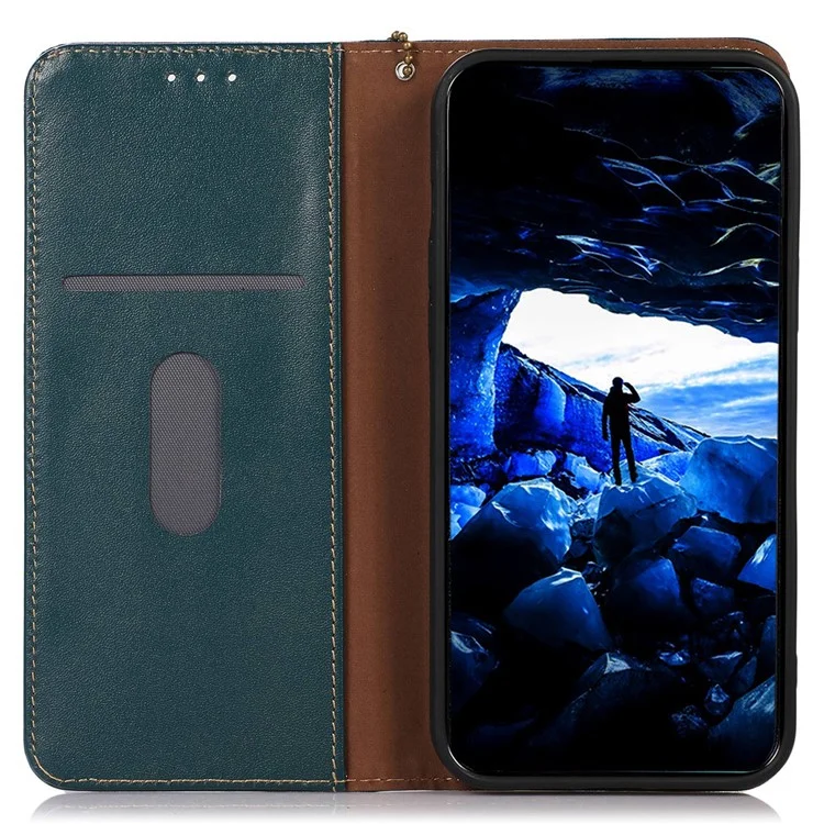 KHAZNEH For OnePlus Nord CE3 5G Genuine Cow Leather Phone Case Stand Cover RFID Blocking Wallet Shell - Green