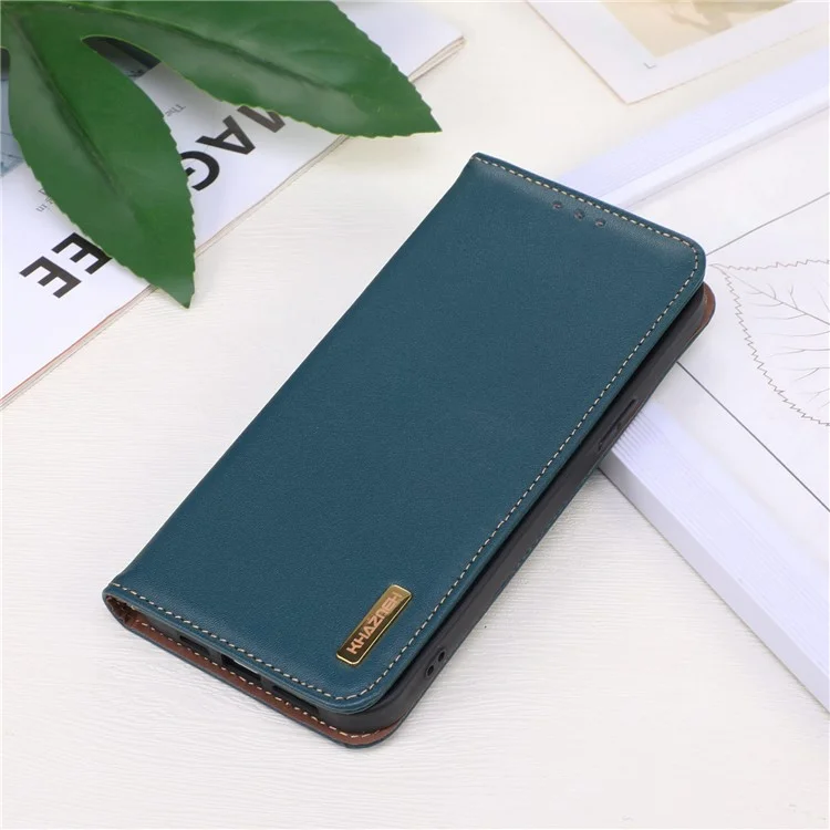 KHAZNEH For OnePlus Nord CE3 5G Genuine Cow Leather Phone Case Stand Cover RFID Blocking Wallet Shell - Green