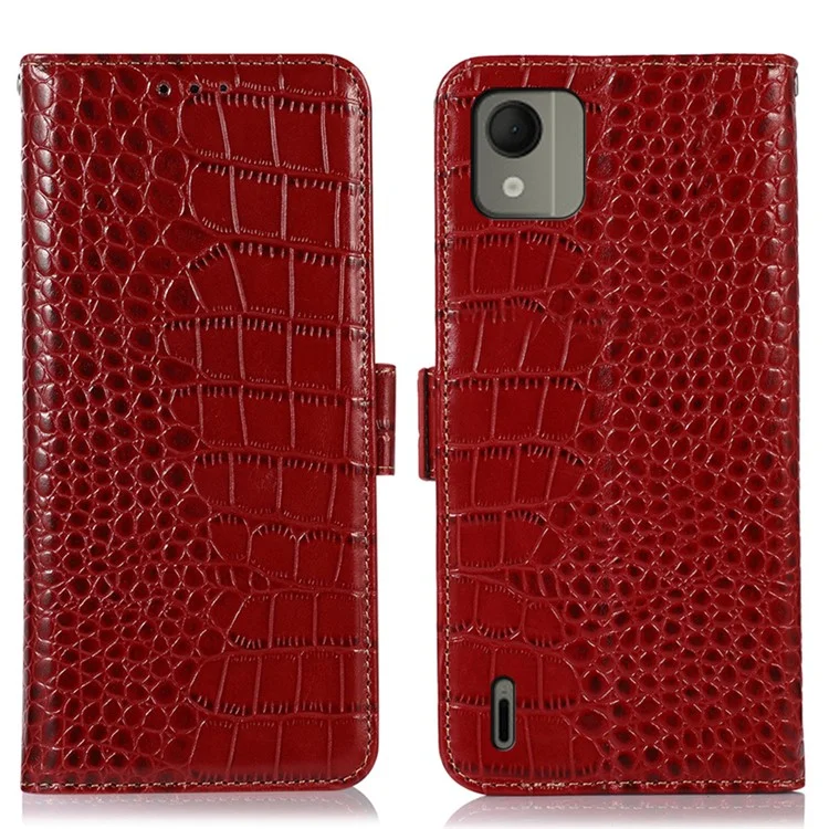 Per Nokia C110 Custodia per telefono Vera pelle bovina Portafoglio Stand Texture coccodrillo Blocco RFID Cover - Rosso