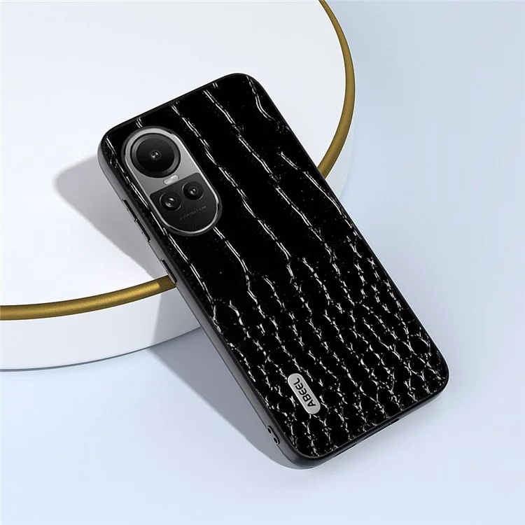 ABEEL For Oppo Reno10 Pro 5G (Global) / Reno10 5G (Global) Кожаный чехол для телефона с текстурой крокодила - Подлинная кожа коровы+PC+TPU, черный
