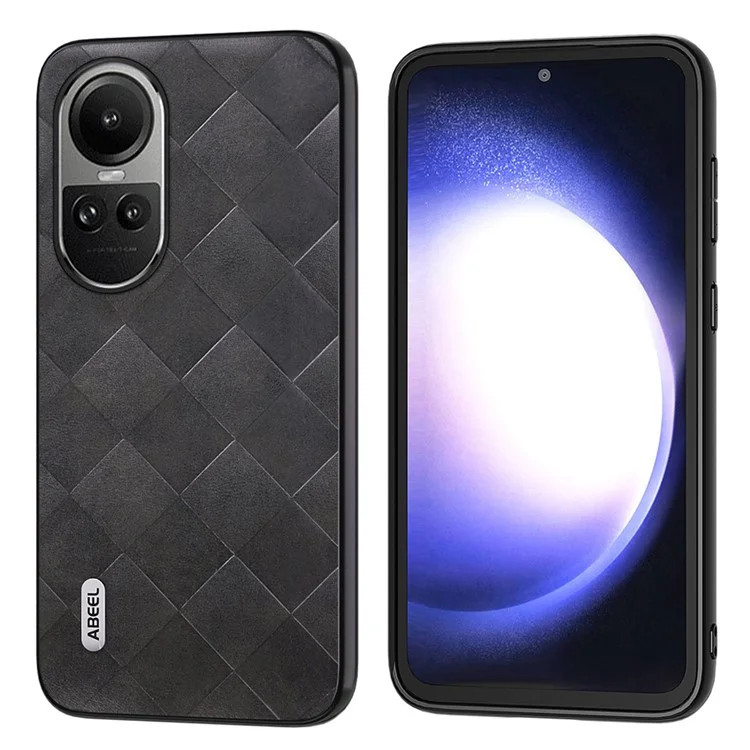 ABEEL Para Oppo Reno10 Pro 5G (Global) / Reno10 5G (Global) Caso do Telefone Celular com Textura de Grade PU Leather Coated PC+TPU Back Cover - Preto