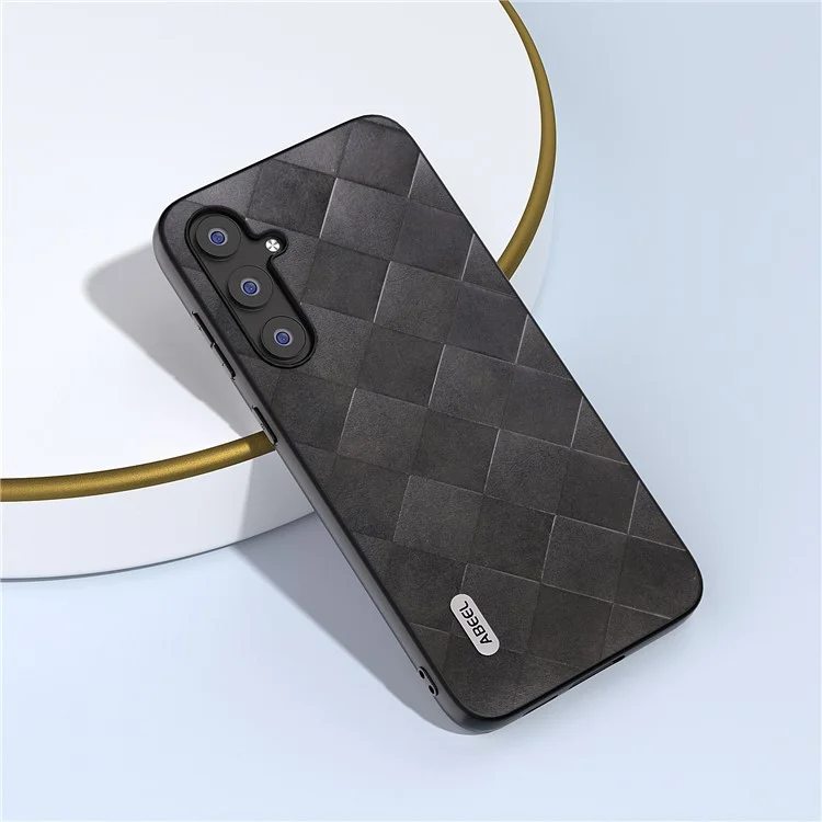 ABEEL For Samsung Galaxy S23 FE Grid Texture Anti-drop Case PU Leather Coated PC+TPU Phone Cover - Black